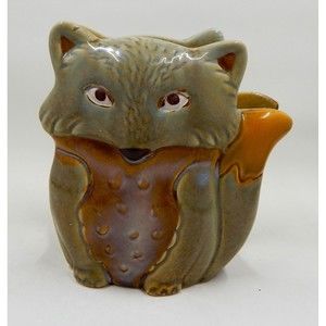 Natures Home Ceramic Fox Napkin Mail Holder Glazed Blue Green Caramel